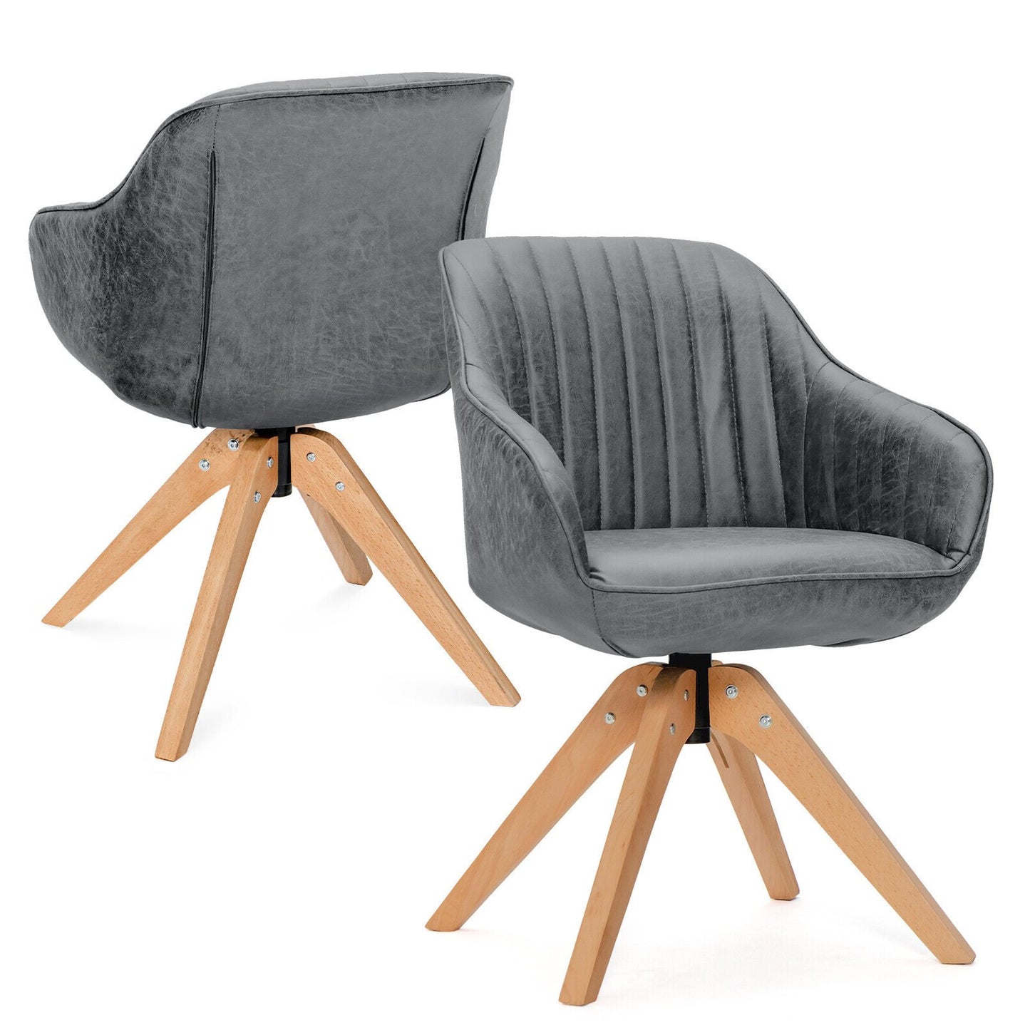 Swivel Accent Chairs Set of 2 with Leathaire Upholstery and Beech Legs, Grey