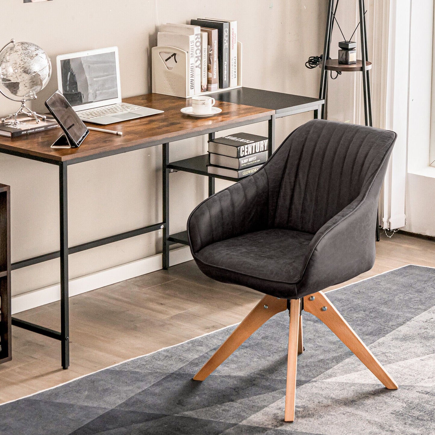 Swivel Accent Chairs Set of 2 with Leathaire Upholstery and Beech Legs, Brown