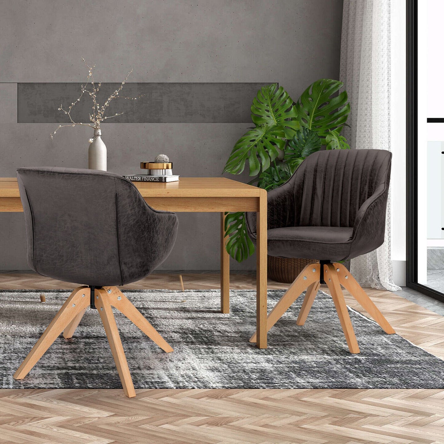 Swivel Accent Chairs Set of 2 with Leathaire Upholstery and Beech Legs, Brown