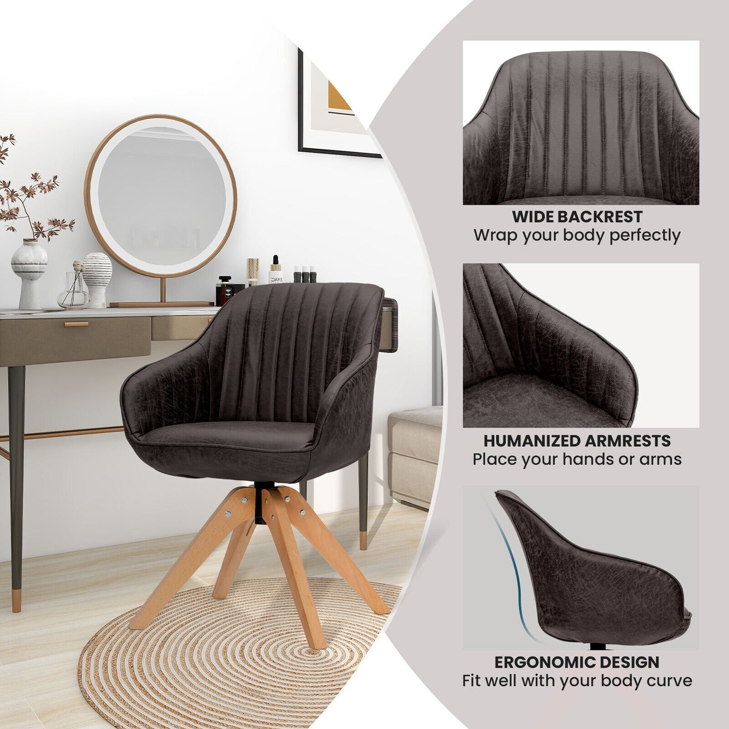 Swivel Accent Chairs Set of 2 with Leathaire Upholstery and Beech Legs, Brown