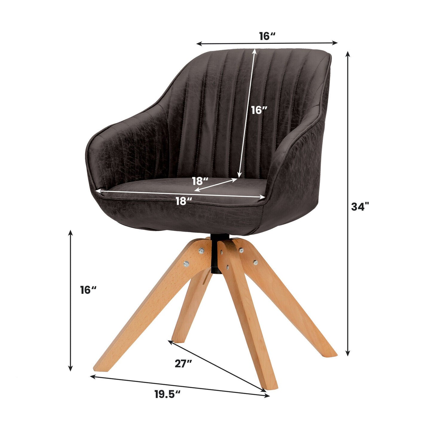 Swivel Accent Chairs Set of 2 with Leathaire Upholstery and Beech Legs, Brown