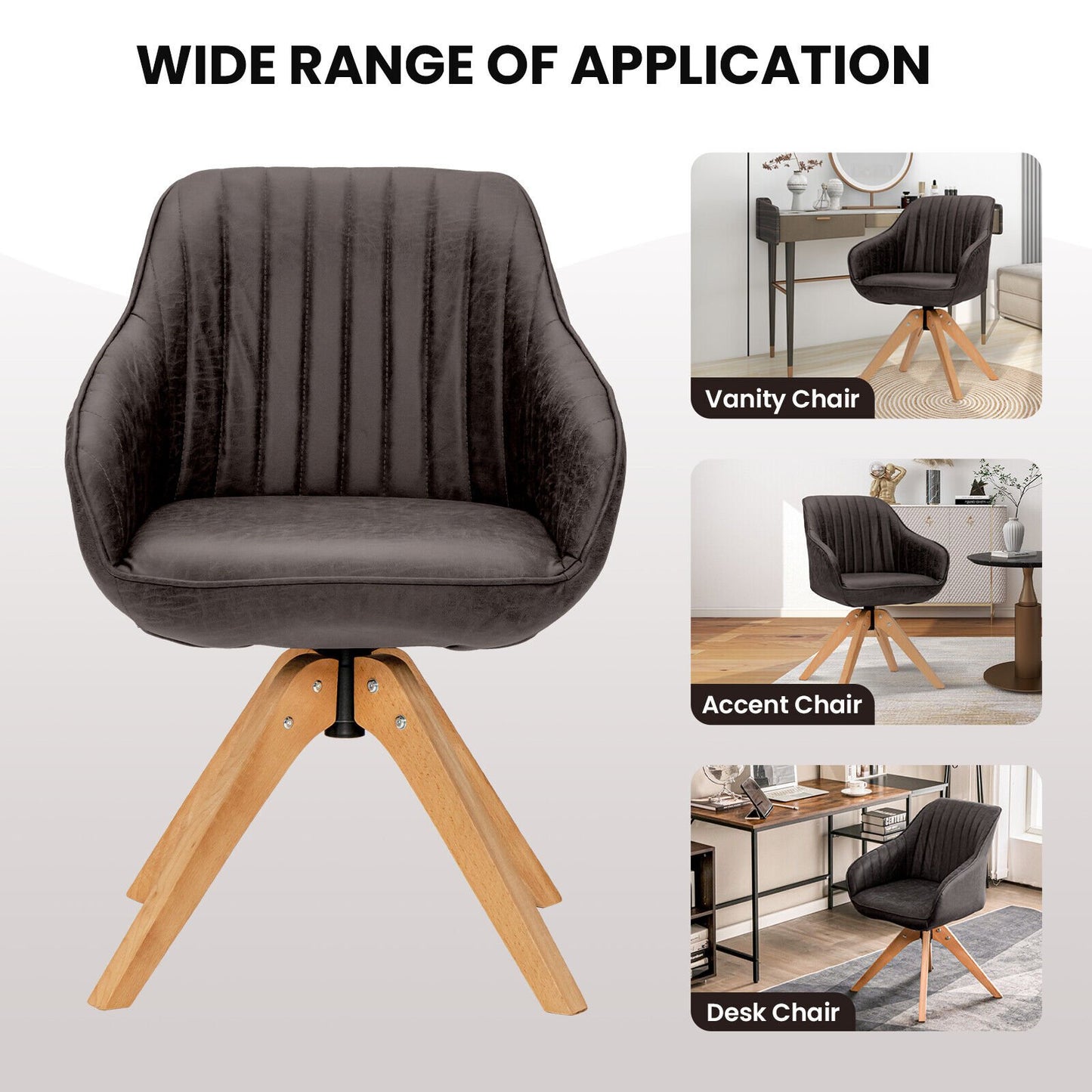Swivel Accent Chairs Set of 2 with Leathaire Upholstery and Beech Legs, Brown