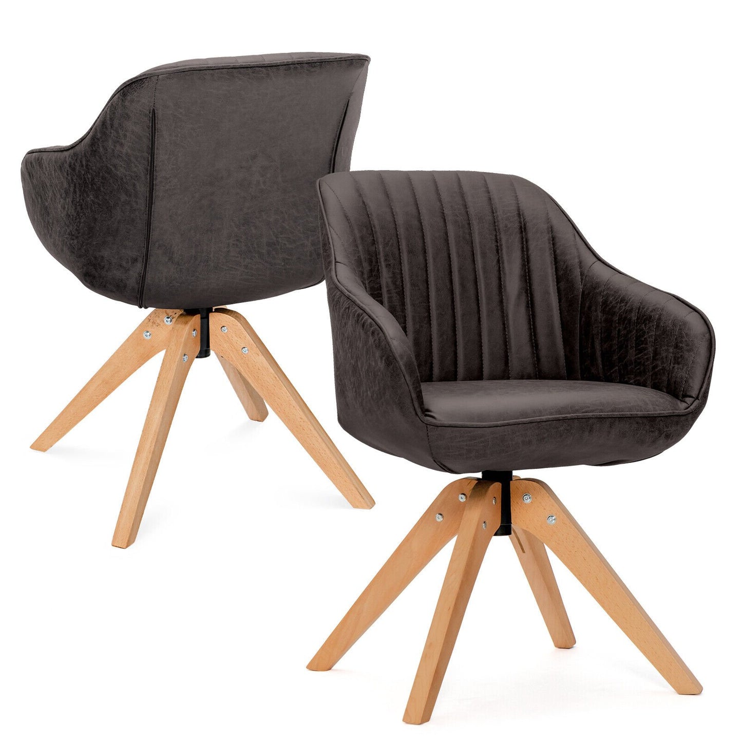 Swivel Accent Chairs Set of 2 with Leathaire Upholstery and Beech Legs, Brown