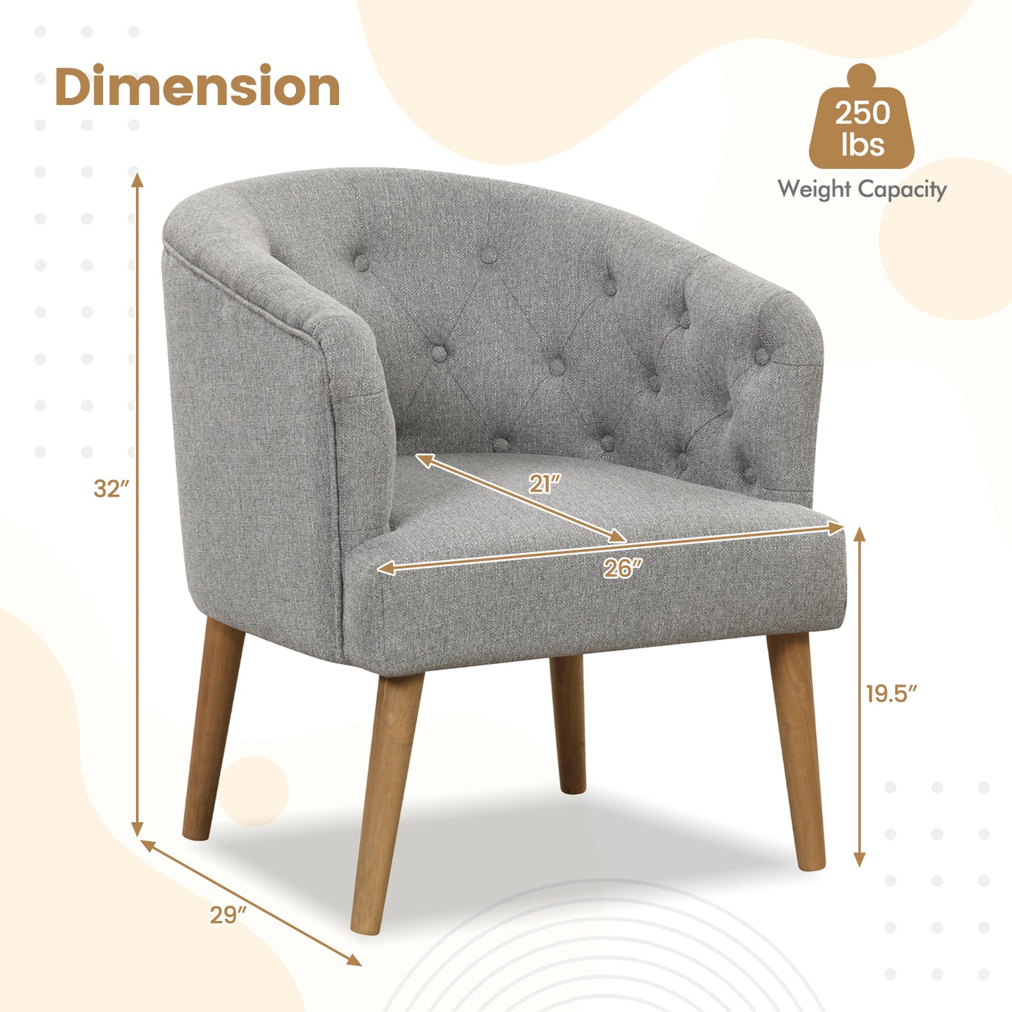 Elegant Upholstered Lounge Chair with Solid Wood Base and Curved Back