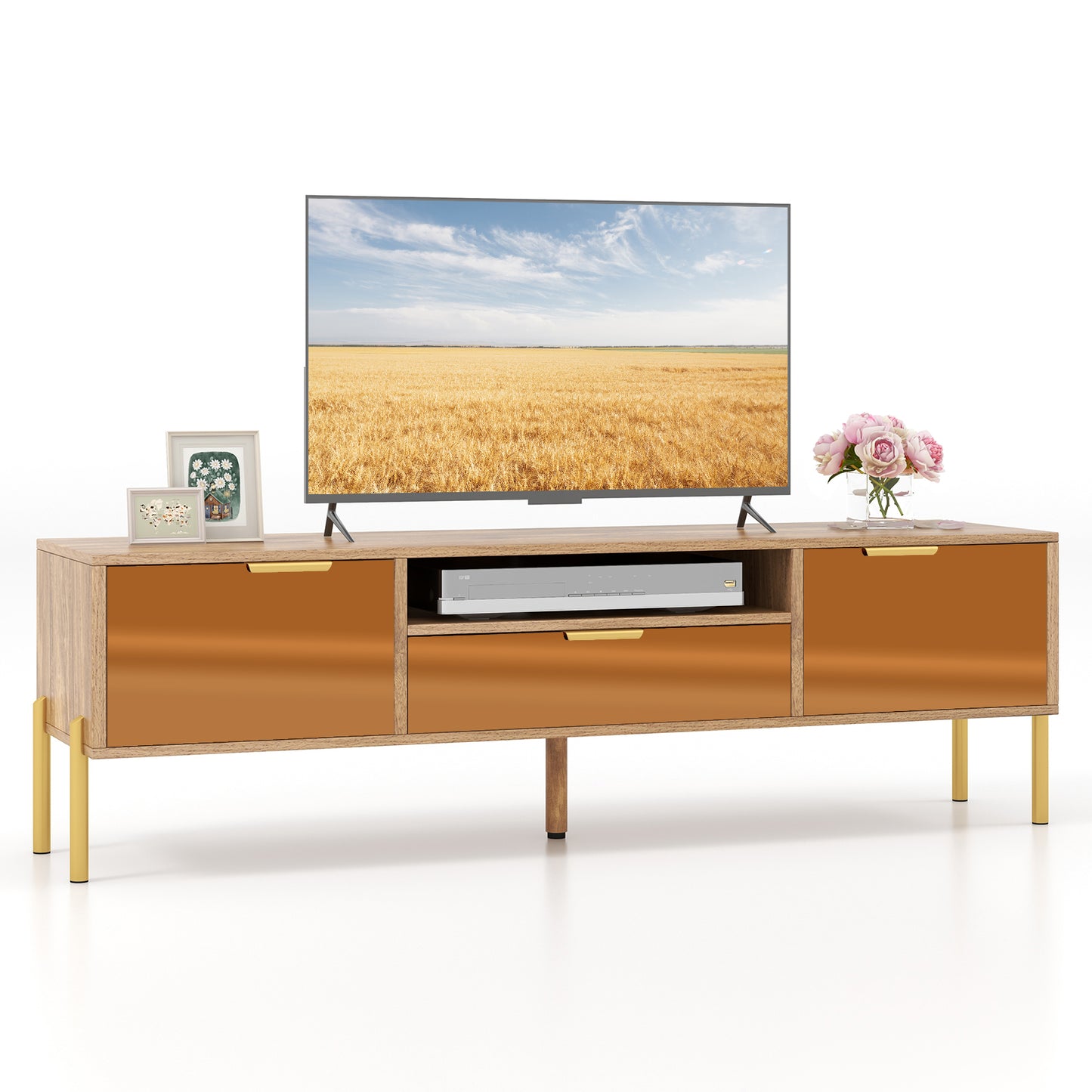 Decorative TV Stand with Mirror Fronts and Storage for 65 Inch Flat Screen TVs