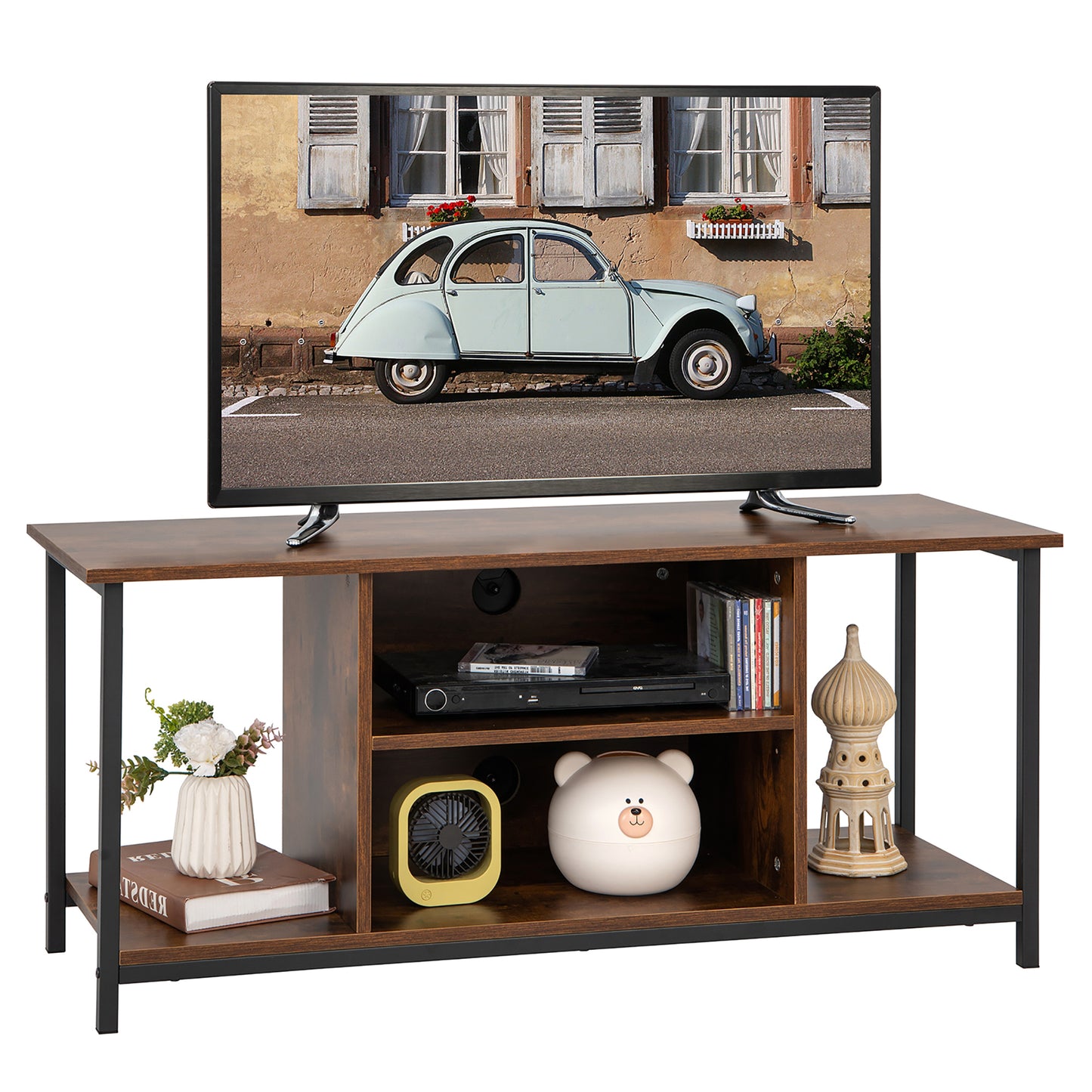 Retro Style TV Stand for TVs up to 50 Inch with Adjustable Shelf and Media Storage