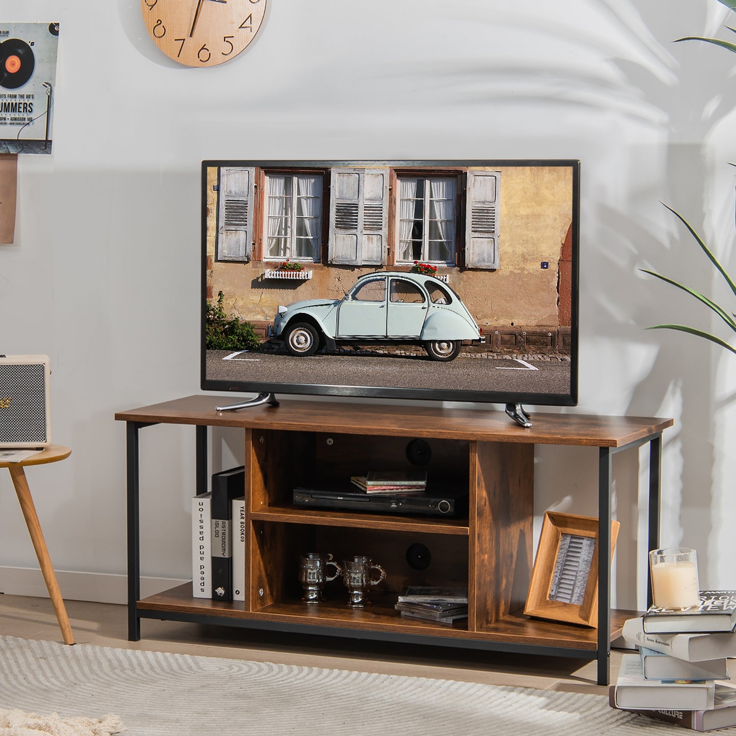 Retro Style TV Stand for TVs up to 50 Inch with Adjustable Shelf and Media Storage