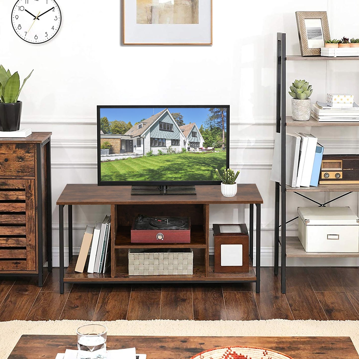 Retro Style TV Stand for TVs up to 50 Inch with Adjustable Shelf and Media Storage