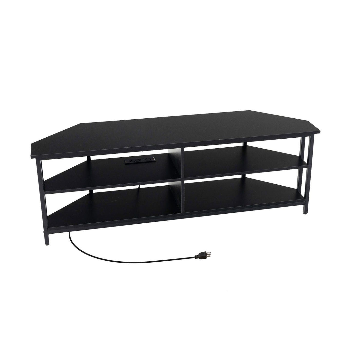 Corner TV Stand with Built-in Charging Station and Three Tiers for TVs up to 65 Inches - Black
