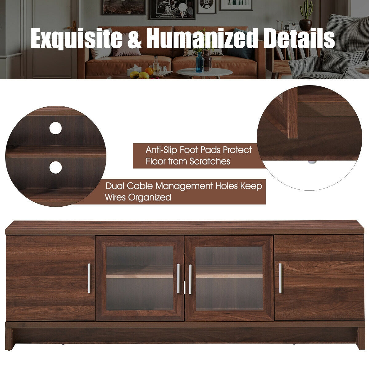 Modern Media Console with Adjustable Shelves for TVs up to 70 Inches – Walnut