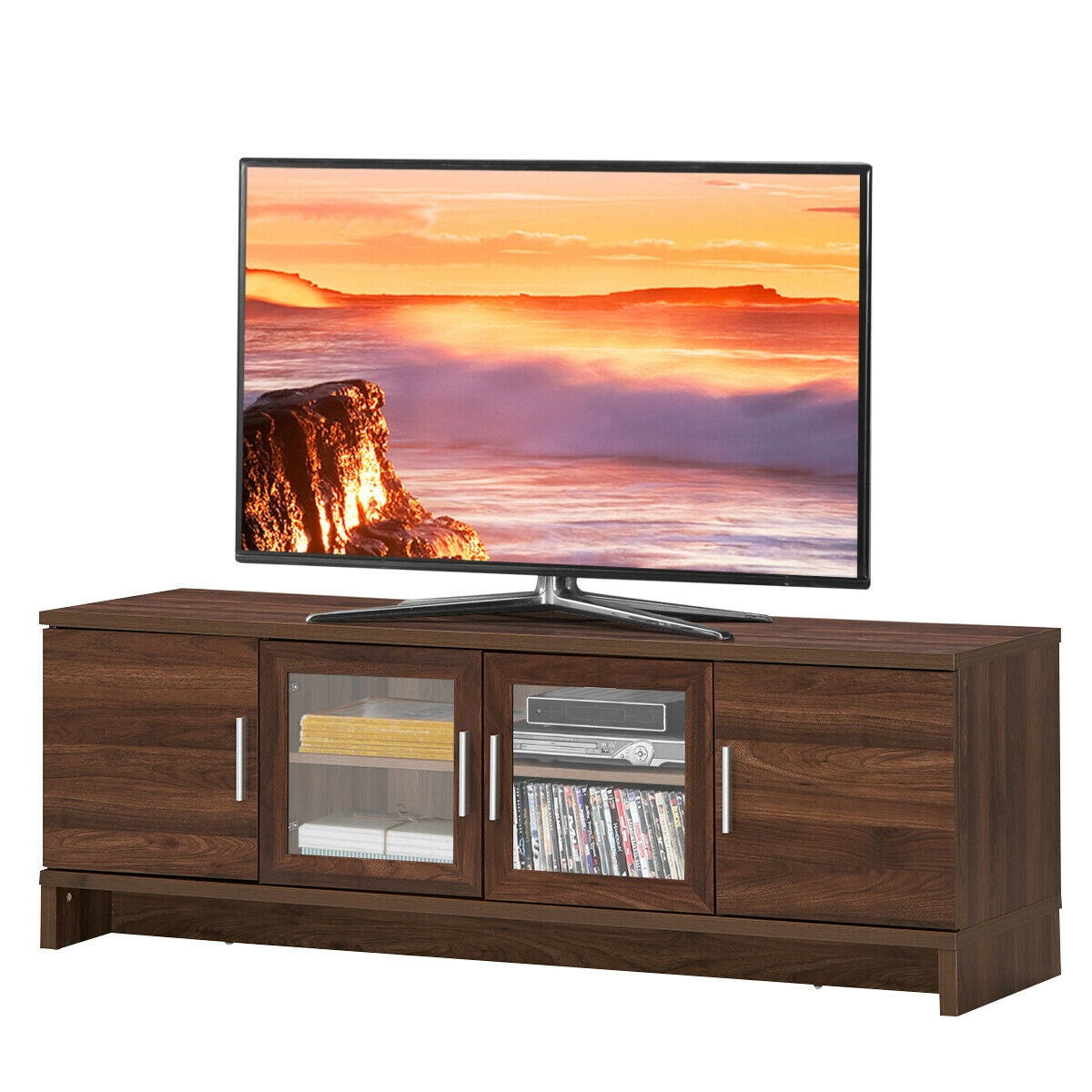 Modern Media Console with Adjustable Shelves for TVs up to 70 Inches – Walnut