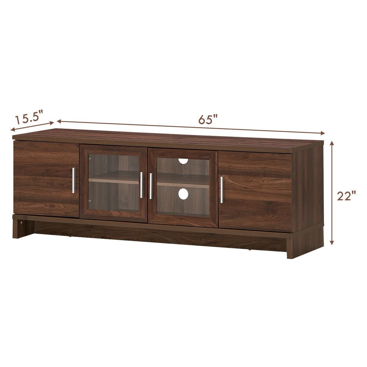 Modern Media Console with Adjustable Shelves for TVs up to 70 Inches – Walnut