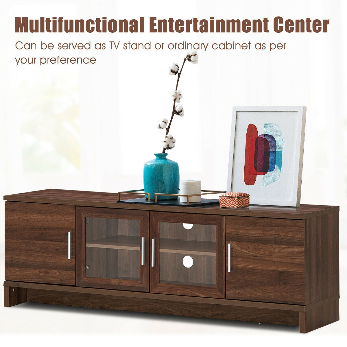 Modern Media Console with Adjustable Shelves for TVs up to 70 Inches – Walnut
