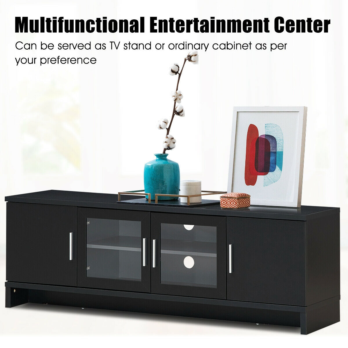 Modern Media Console with Adjustable Shelves for TVs up to 70 Inches – Black