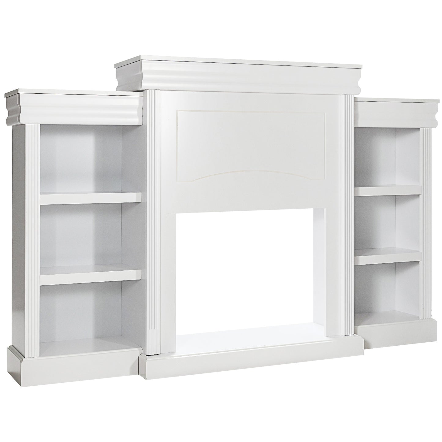 Contemporary TV Stand with Open Bookcase and Fireplace Cabinet for 40 Inch TVs – White