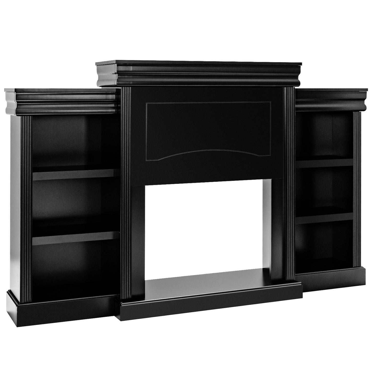Contemporary TV Stand with Open Bookcase and Fireplace Cabinet for 40 Inch TVs – Black