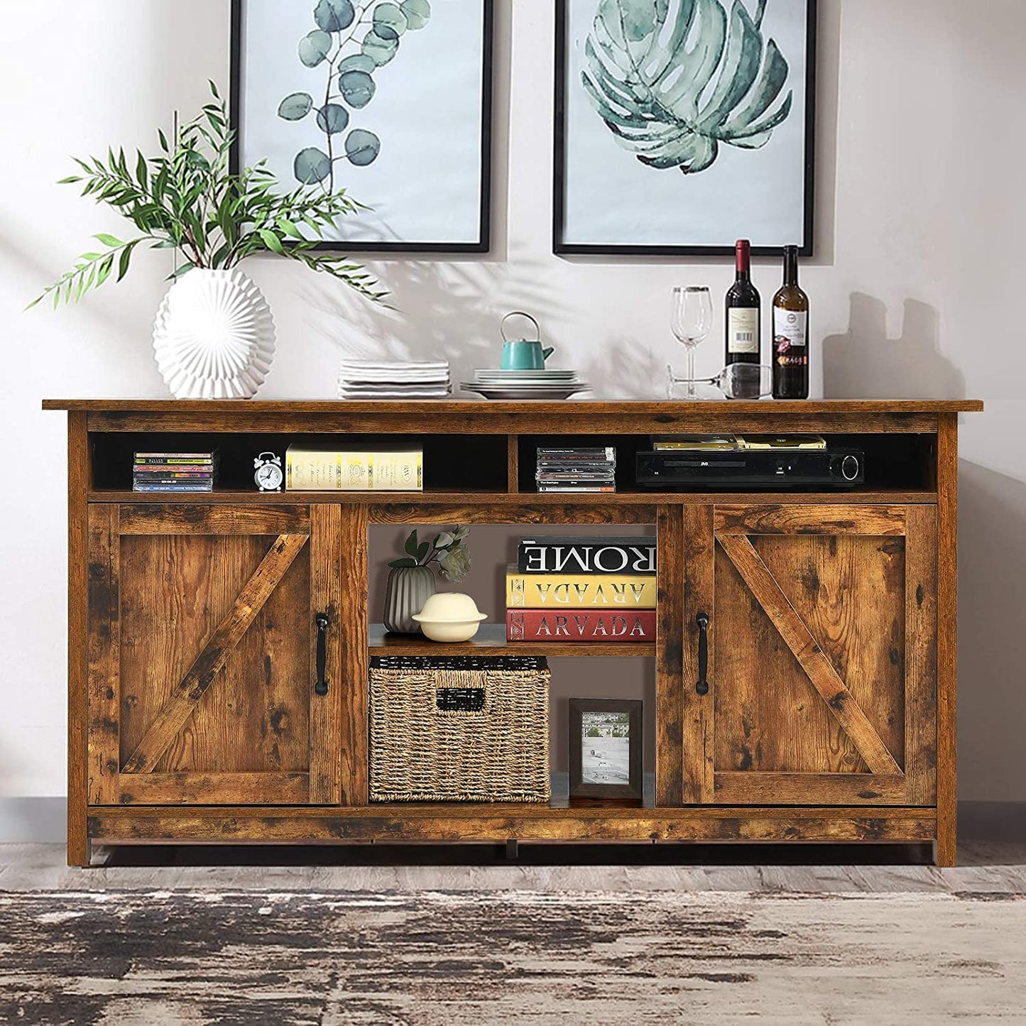 60" Industrial TV Stand with Shelves and Storage Cabinet for TVs up to 65 Inches