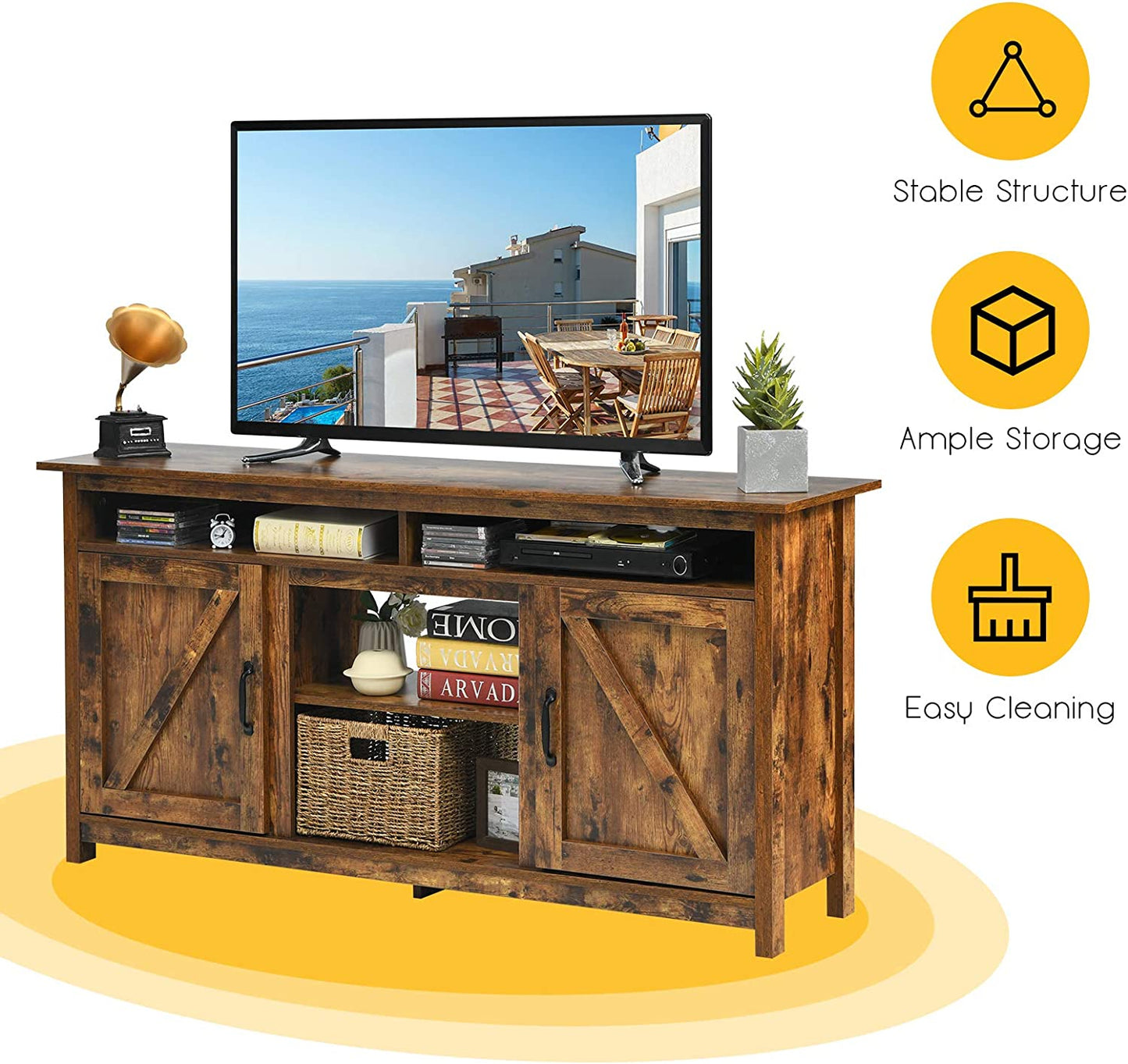 60" Industrial TV Stand with Shelves and Storage Cabinet for TVs up to 65 Inches