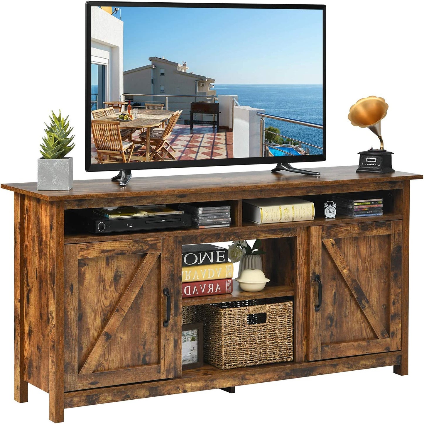 60" Industrial TV Stand with Shelves and Storage Cabinet for TVs up to 65 Inches