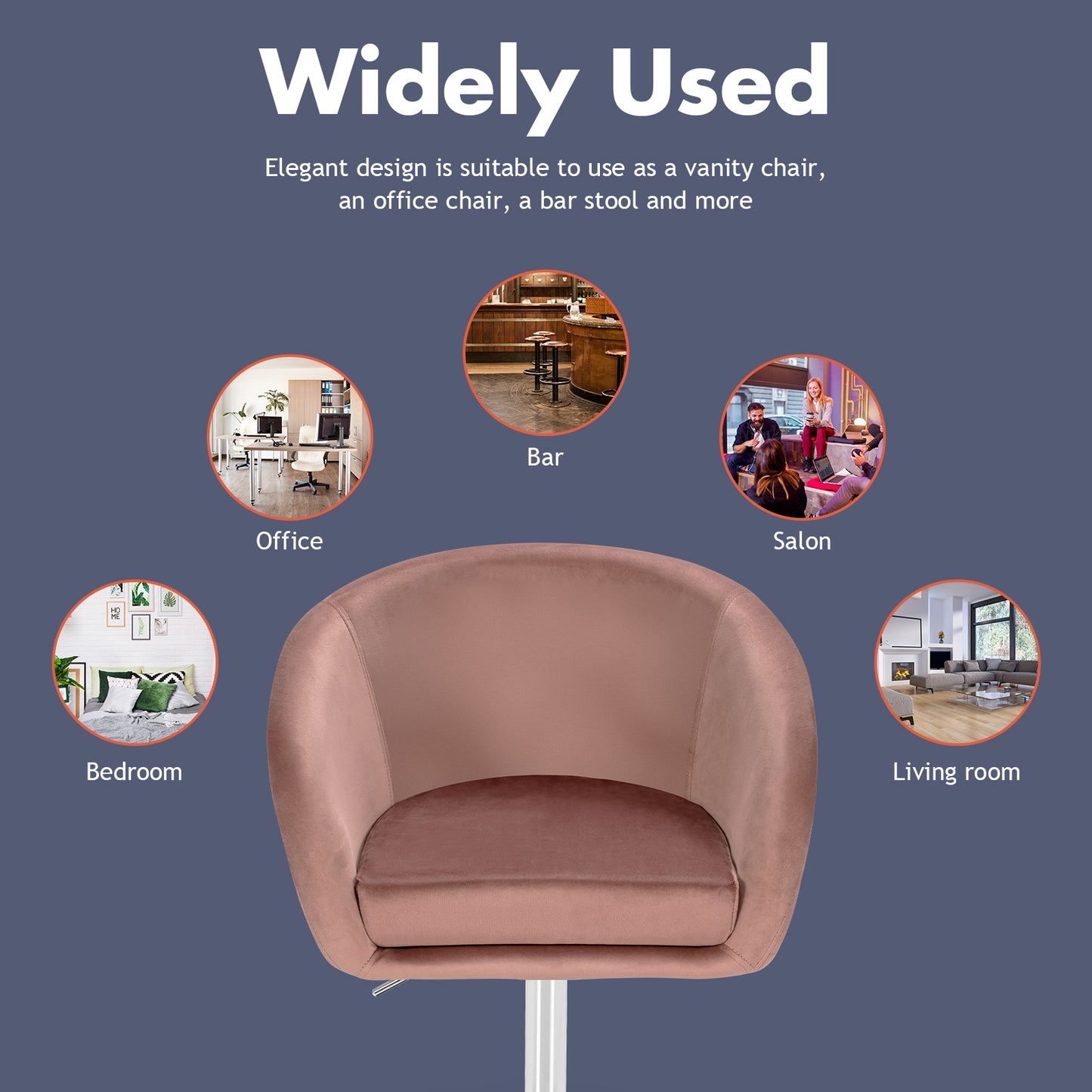 360 Degree Swivel Velvet Vanity Chair with Round Backrest and Metal Base in Pink