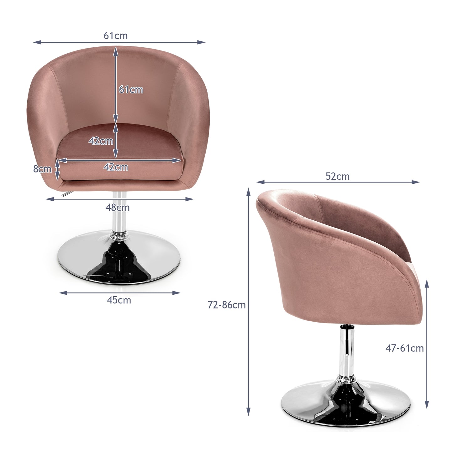 360 Degree Swivel Velvet Vanity Chair with Round Backrest and Metal Base in Pink
