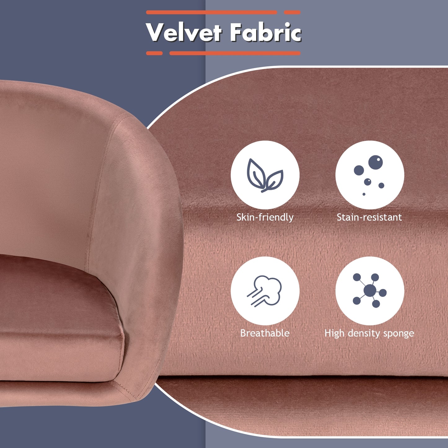 360 Degree Swivel Velvet Vanity Chair with Round Backrest and Metal Base in Pink