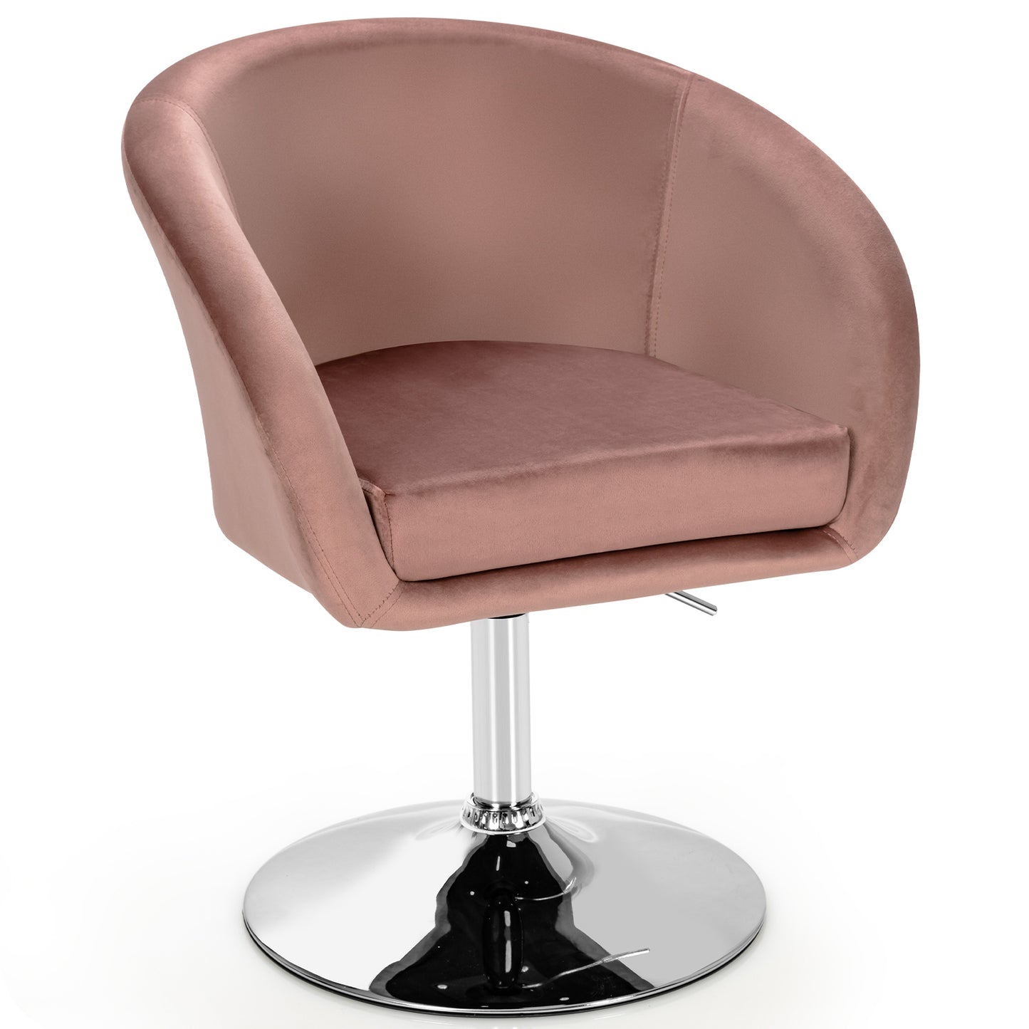 360 Degree Swivel Velvet Vanity Chair with Round Backrest and Metal Base in Pink