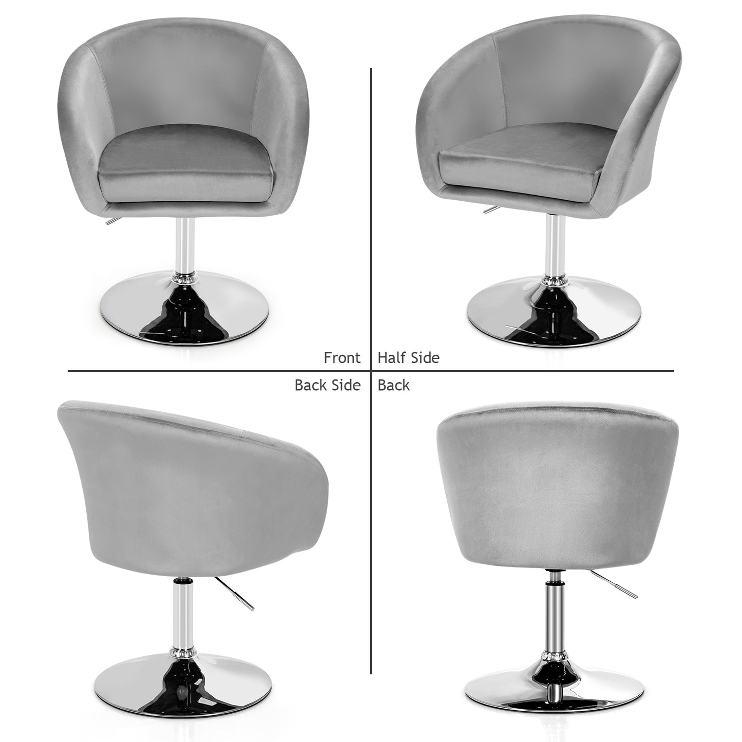 360 Degree Swivel Velvet Vanity Chair with Round Backrest and Metal Base in Grey