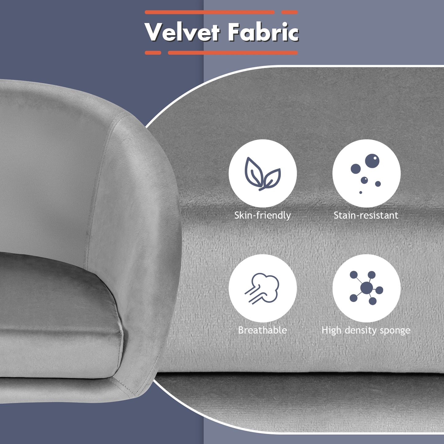 360 Degree Swivel Velvet Vanity Chair with Round Backrest and Metal Base in Grey