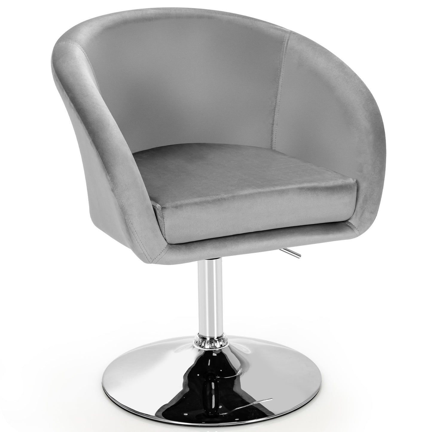 360 Degree Swivel Velvet Vanity Chair with Round Backrest and Metal Base in Grey