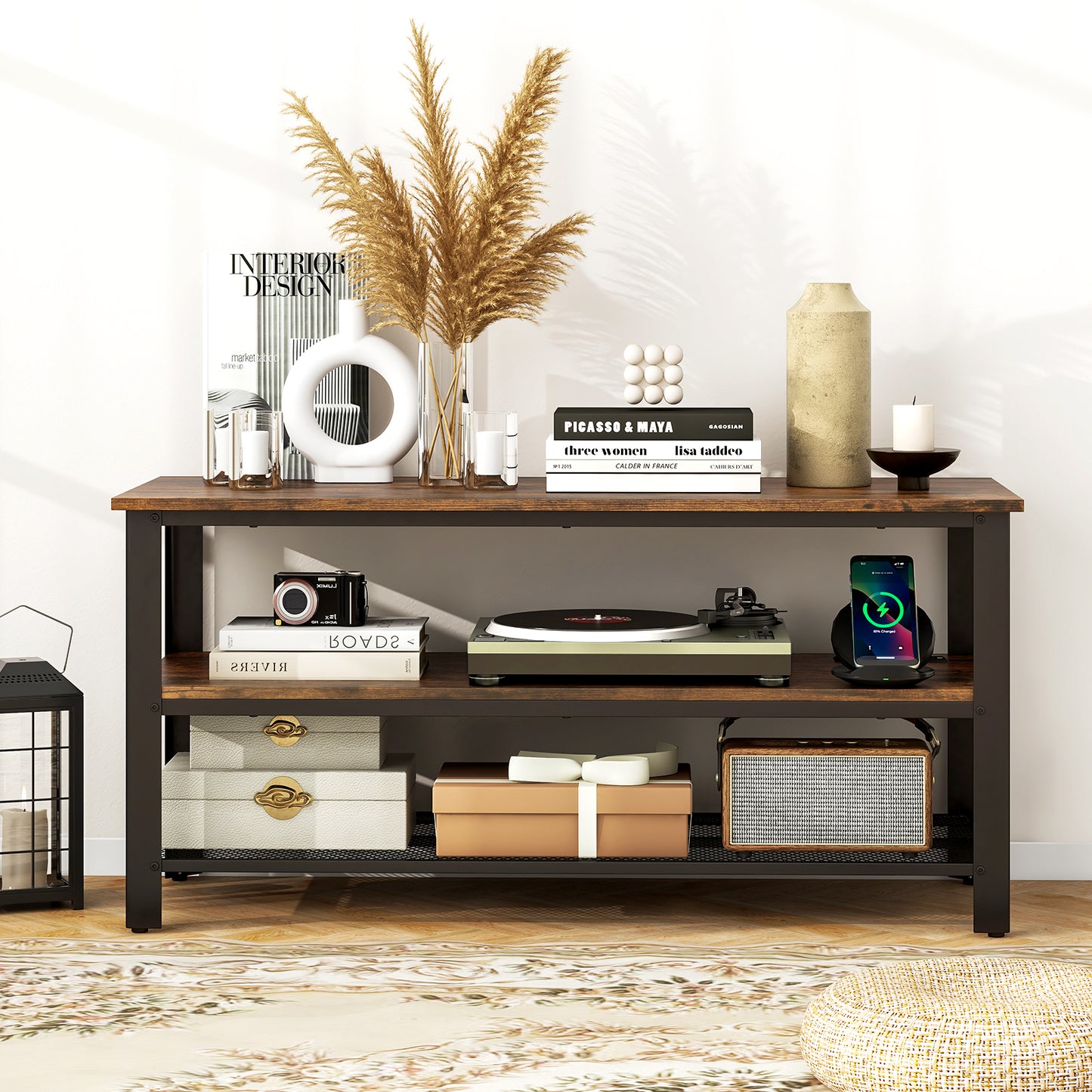 Entertainment Center with Power Outlets USB and Type-C Charging for TVs up to 50 Inch