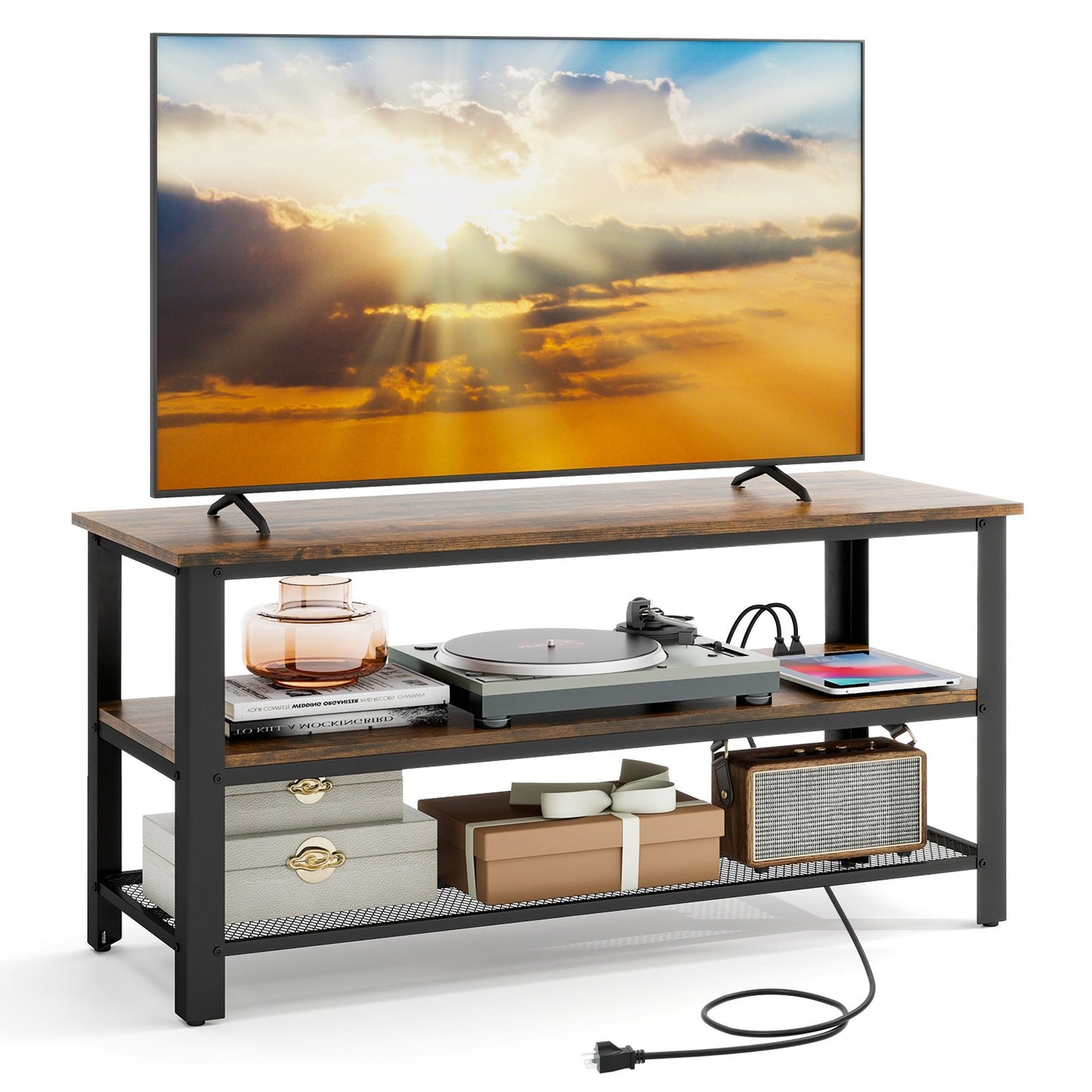 Entertainment Center with Power Outlets USB and Type-C Charging for TVs up to 50 Inch