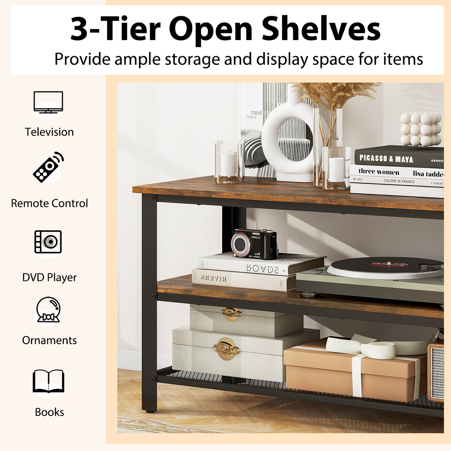 Entertainment Center with Power Outlets USB and Type-C Charging for TVs up to 50 Inch
