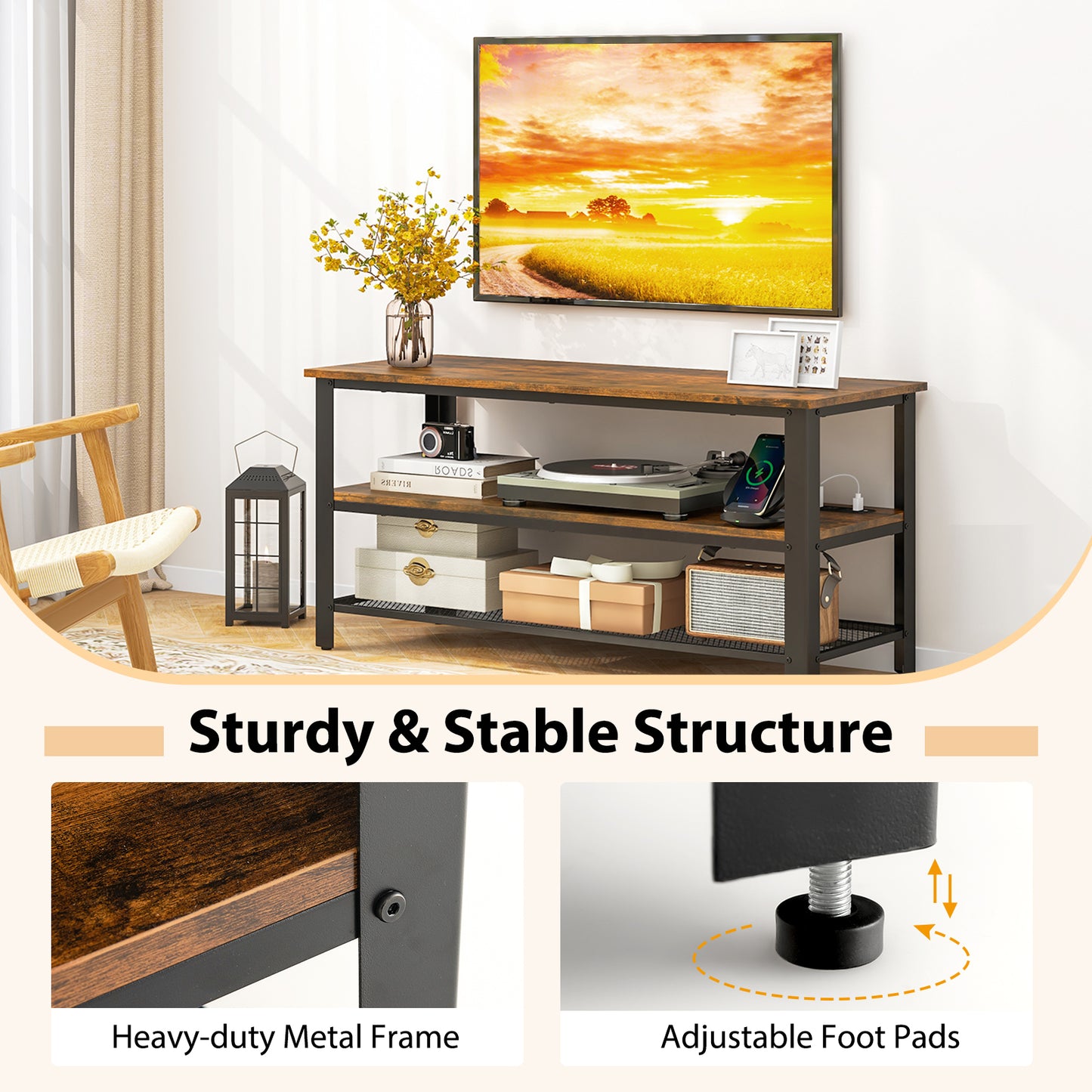 Entertainment Center with Power Outlets USB and Type-C Charging for TVs up to 50 Inch