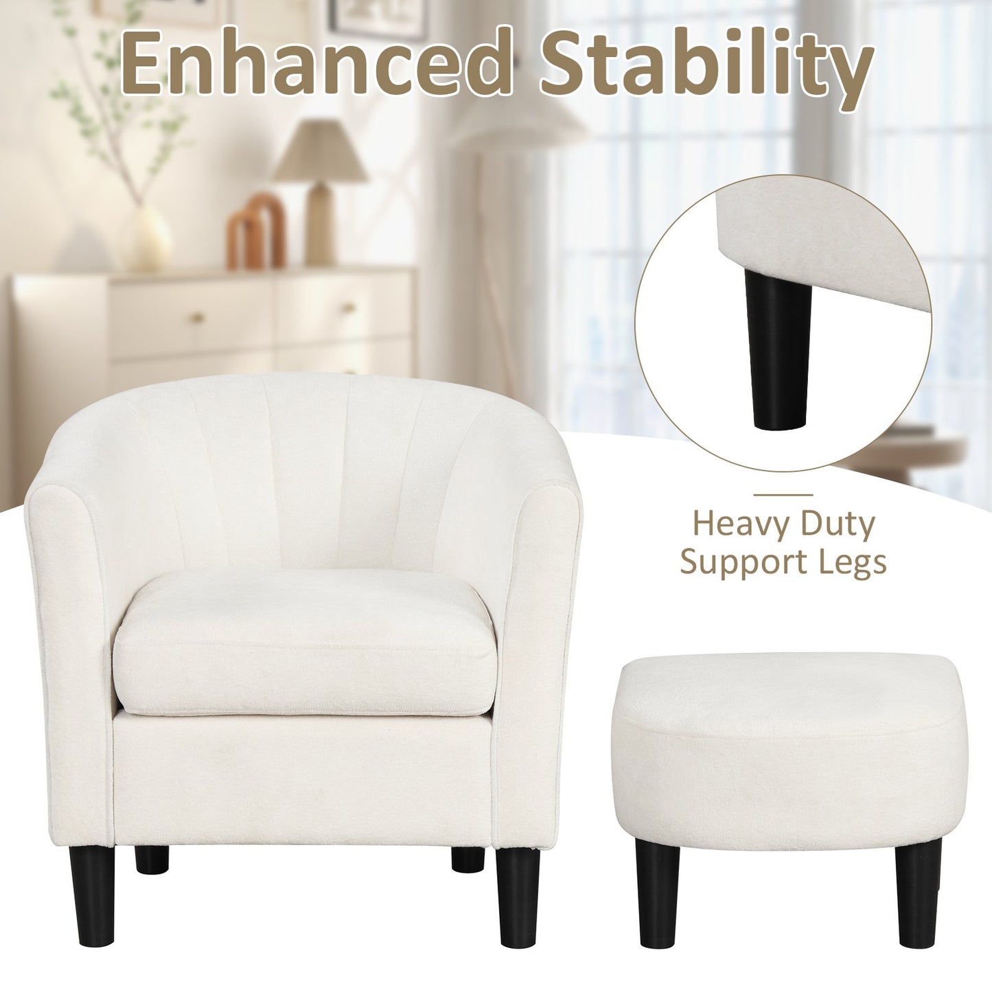 Comfortable Teddy Velvet Club Chair with Ottoman and Supportive Curved Backrest