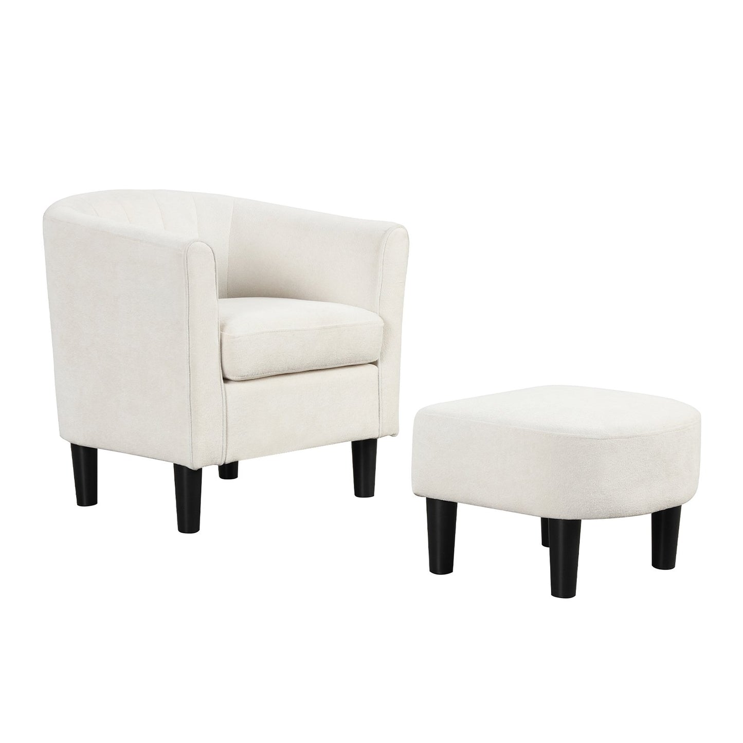 Comfortable Teddy Velvet Club Chair with Ottoman and Supportive Curved Backrest