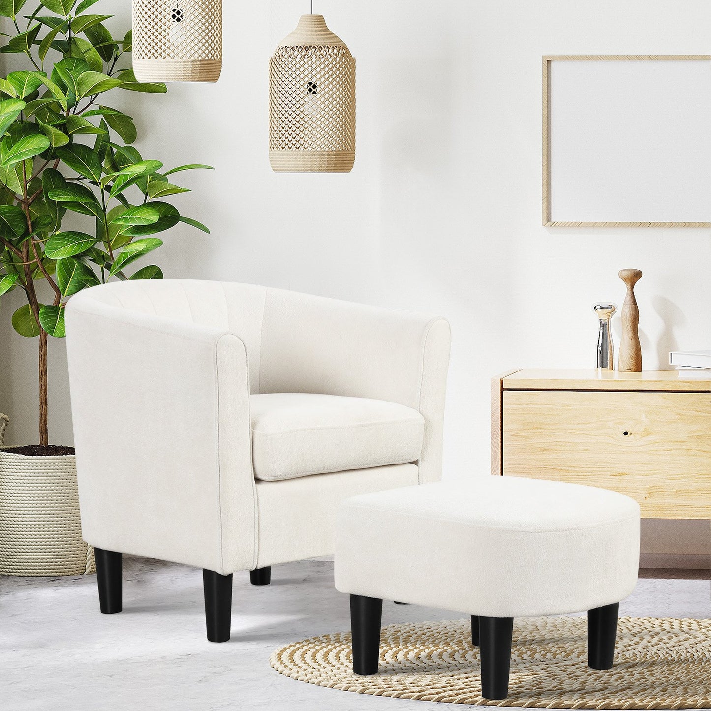 Comfortable Teddy Velvet Club Chair with Ottoman and Supportive Curved Backrest