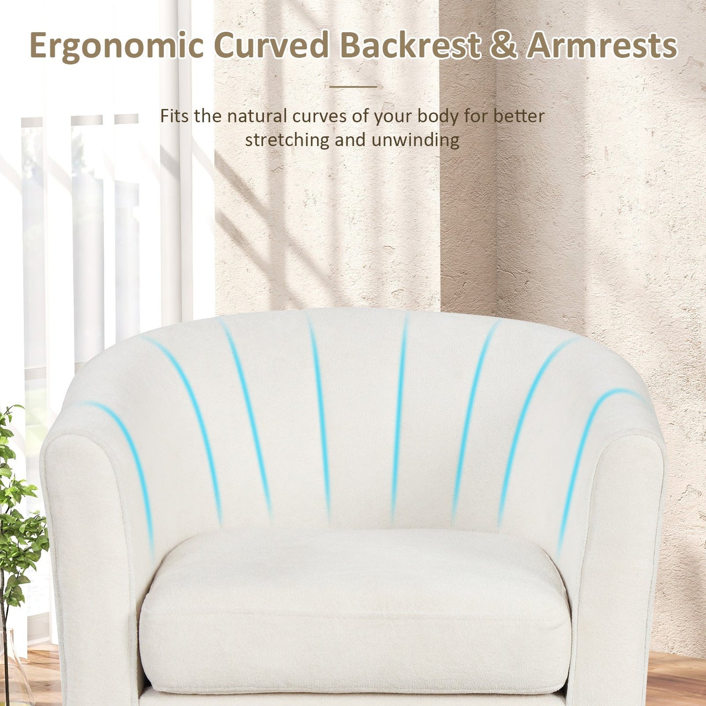 Comfortable Teddy Velvet Club Chair with Ottoman and Supportive Curved Backrest