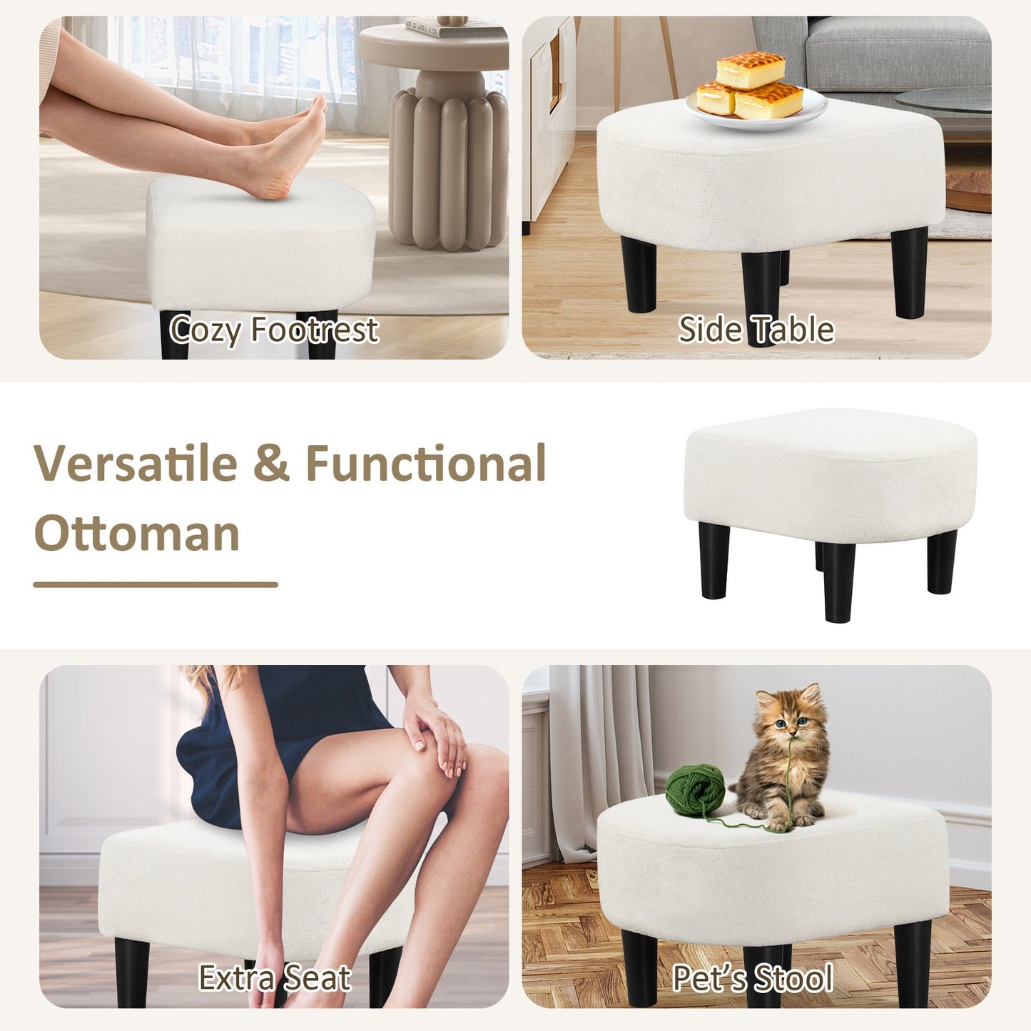 Comfortable Teddy Velvet Club Chair with Ottoman and Supportive Curved Backrest
