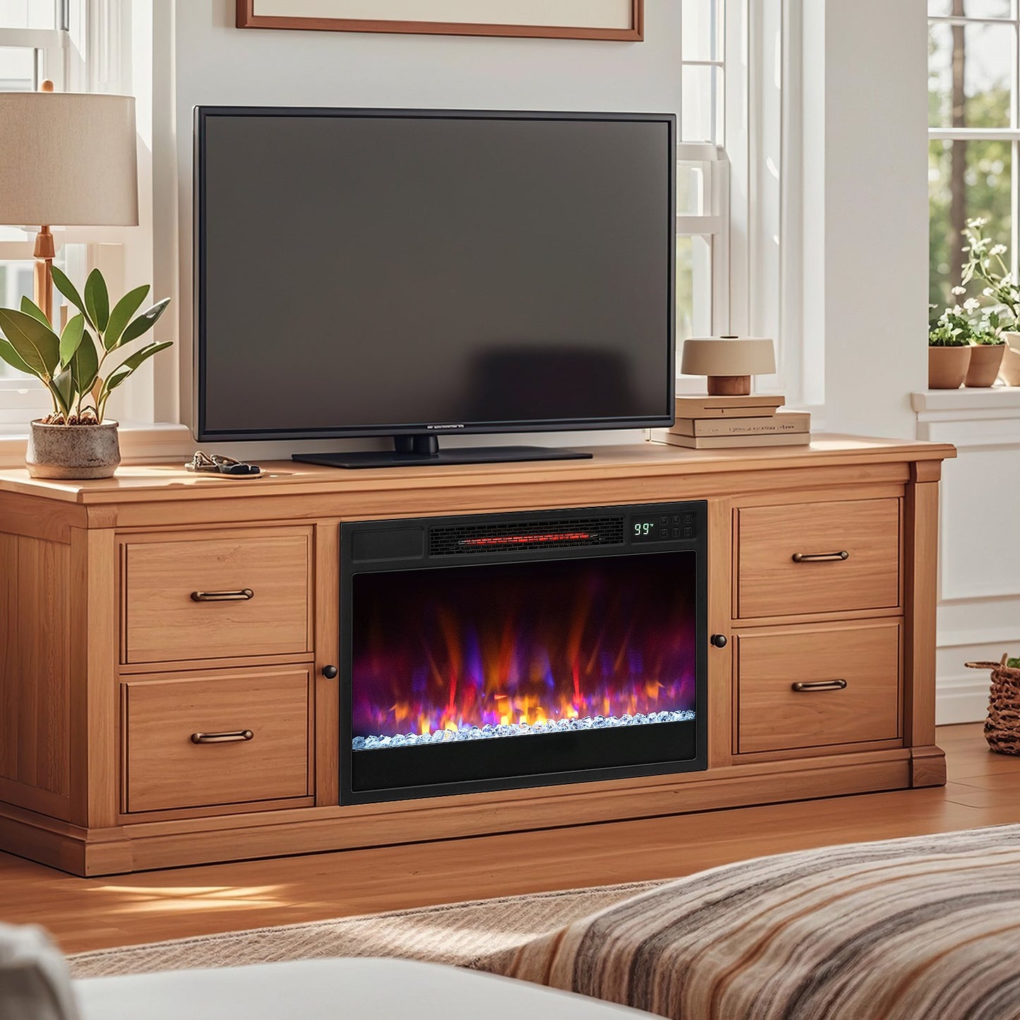 23 Inch 1500W Electric Fireplace Insert with Adjustable LED Flames & Remote Control