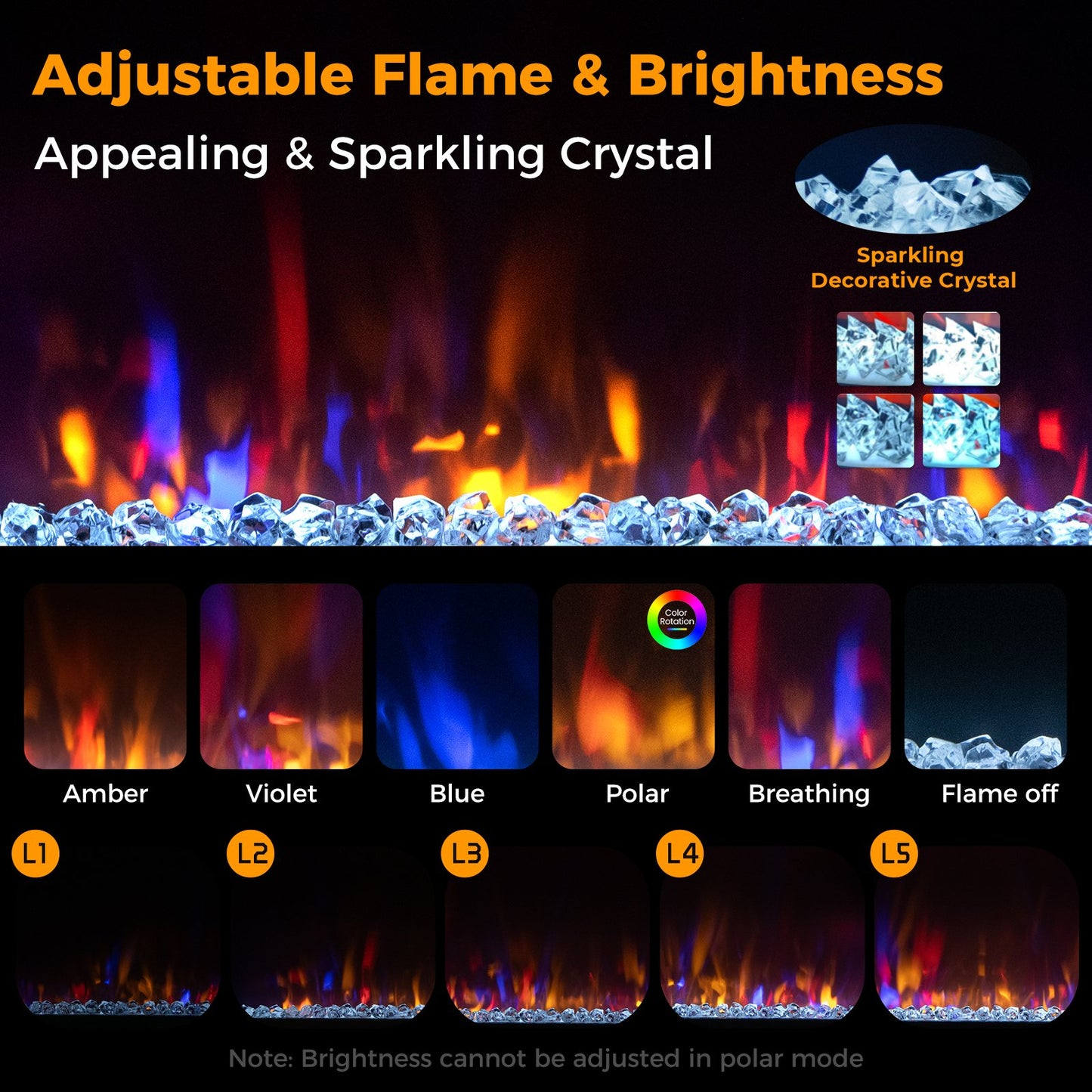 23 Inch 1500W Electric Fireplace Insert with Adjustable LED Flames & Remote Control