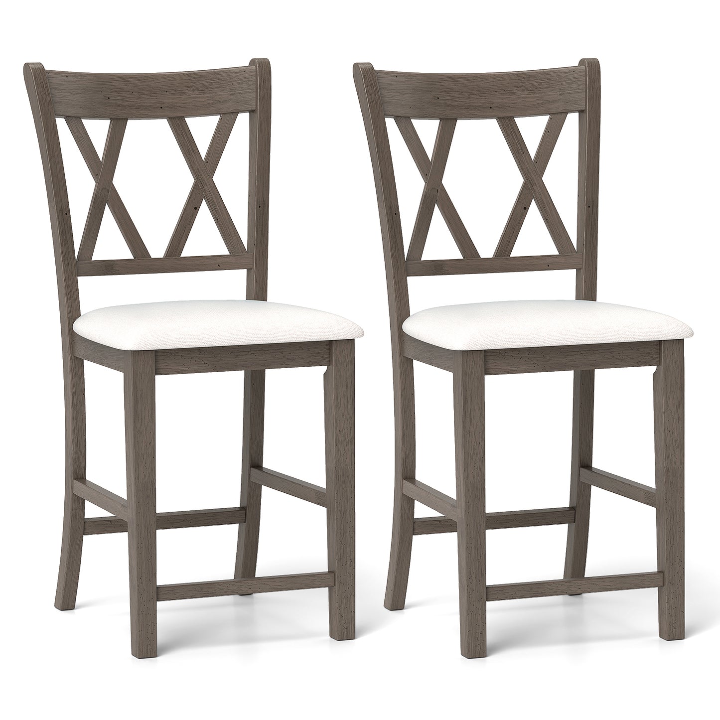 2-Piece Bar Stool Set with Cross Backrest and Linen Upholstered Cushioned Seats