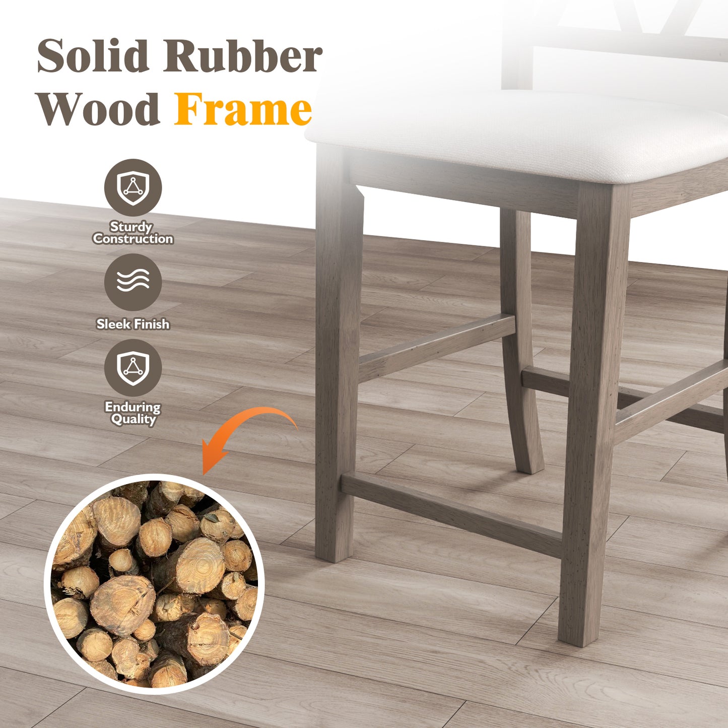 2-Piece Bar Stool Set with Cross Backrest and Linen Upholstered Cushioned Seats