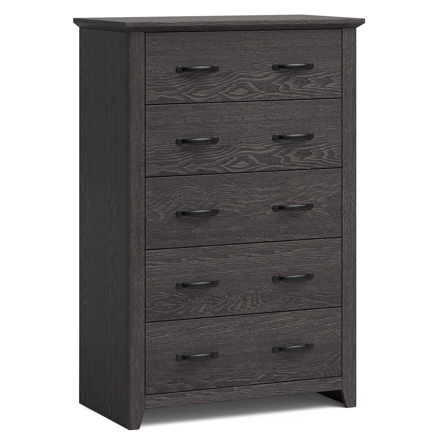 Tall 5-Drawer Dresser with Wood Top, Farmhouse Storage Cabinet for Bedroom or Living Room – Dark Grey