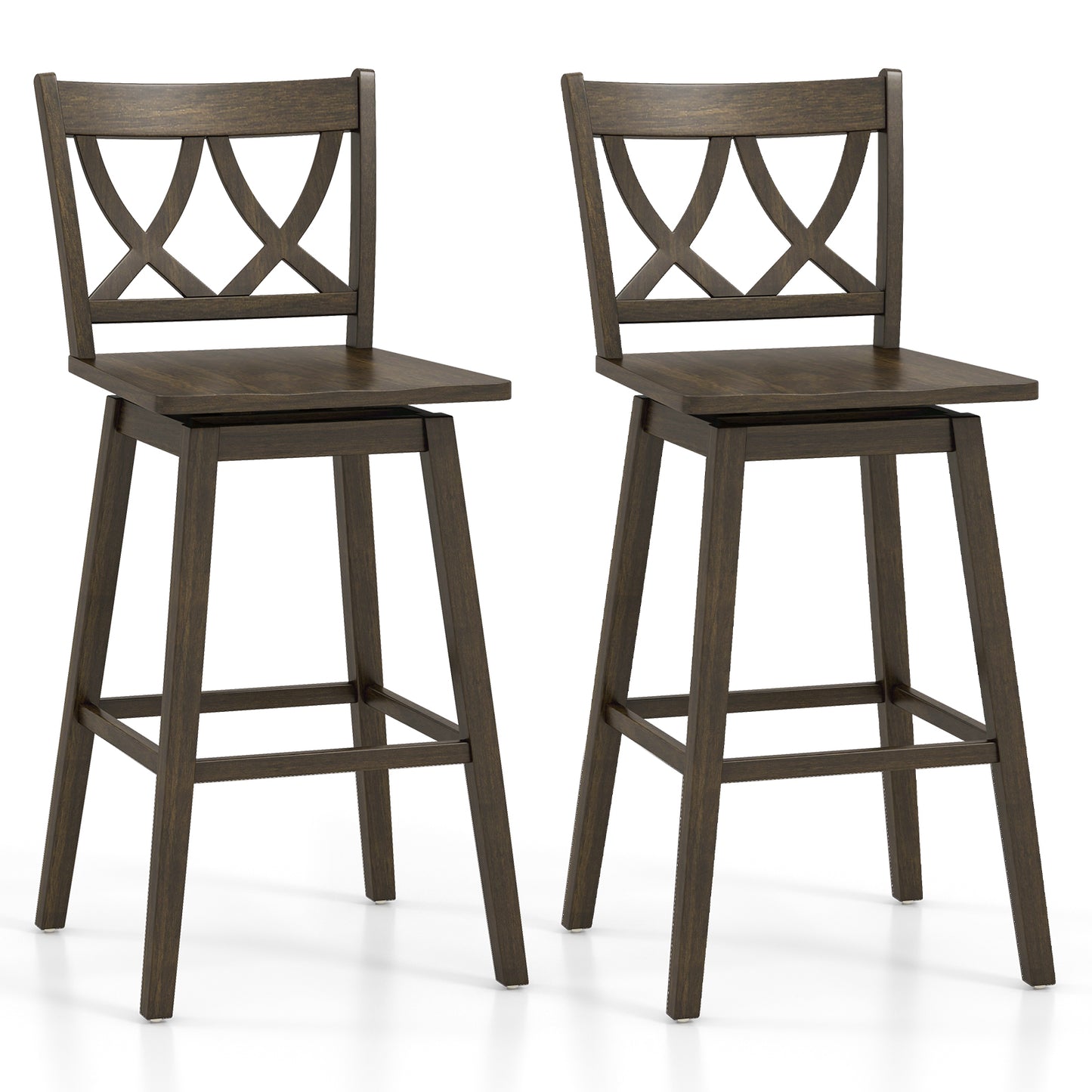 Wooden Bar Stool Set of 2 with Durable Rubber Wood Frame and Swivel Seat - 29 Inch