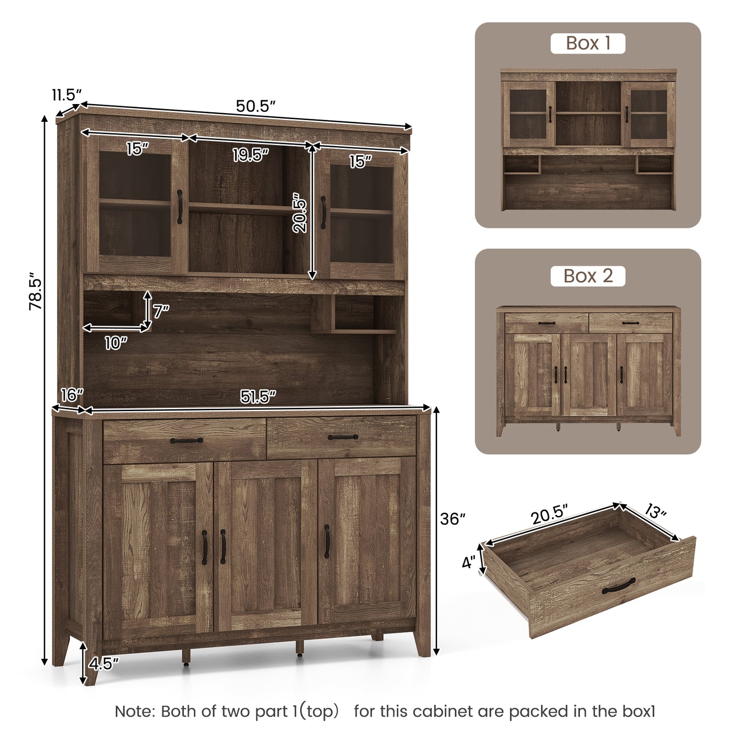 Freestanding Kitchen Hutch Cabinet with Spacious Microwave Countertop and Adjustable Shelves