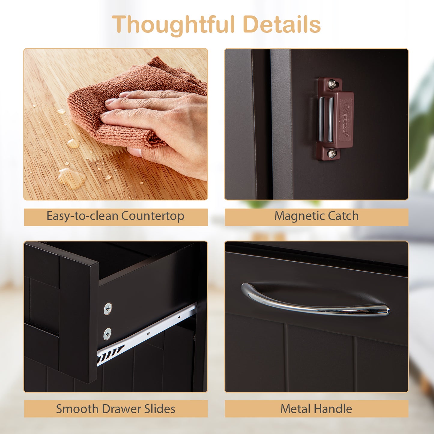 Kitchen Cabinet with Tilt-Out Bin, Dual Drawers and Adjustable Shelf - Brown