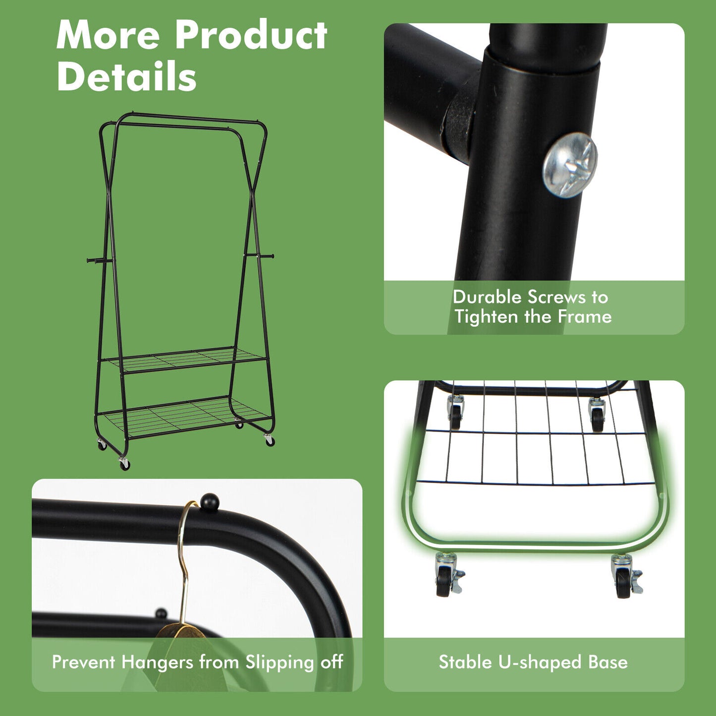 Rolling Heavy Duty Clothes Rack with Shelves and Hanging Rods