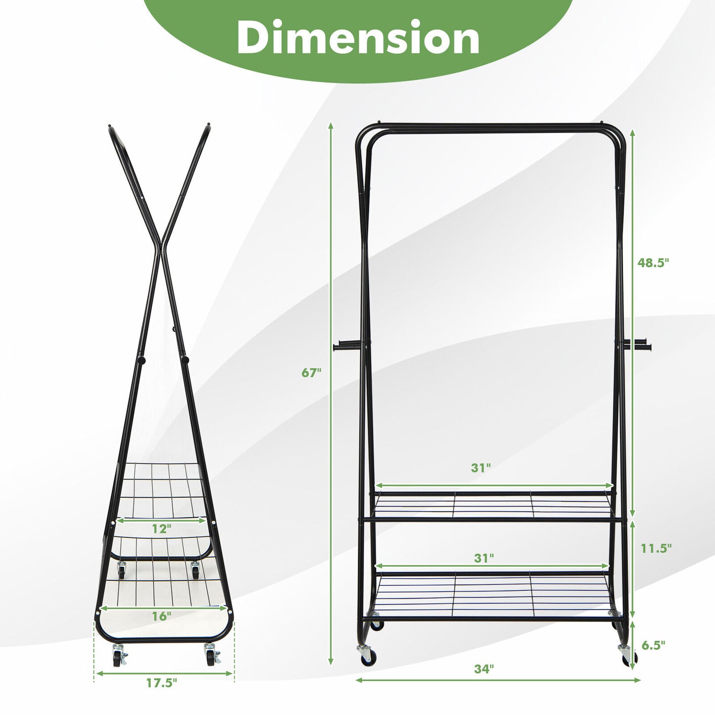 Rolling Heavy Duty Clothes Rack with Shelves and Hanging Rods