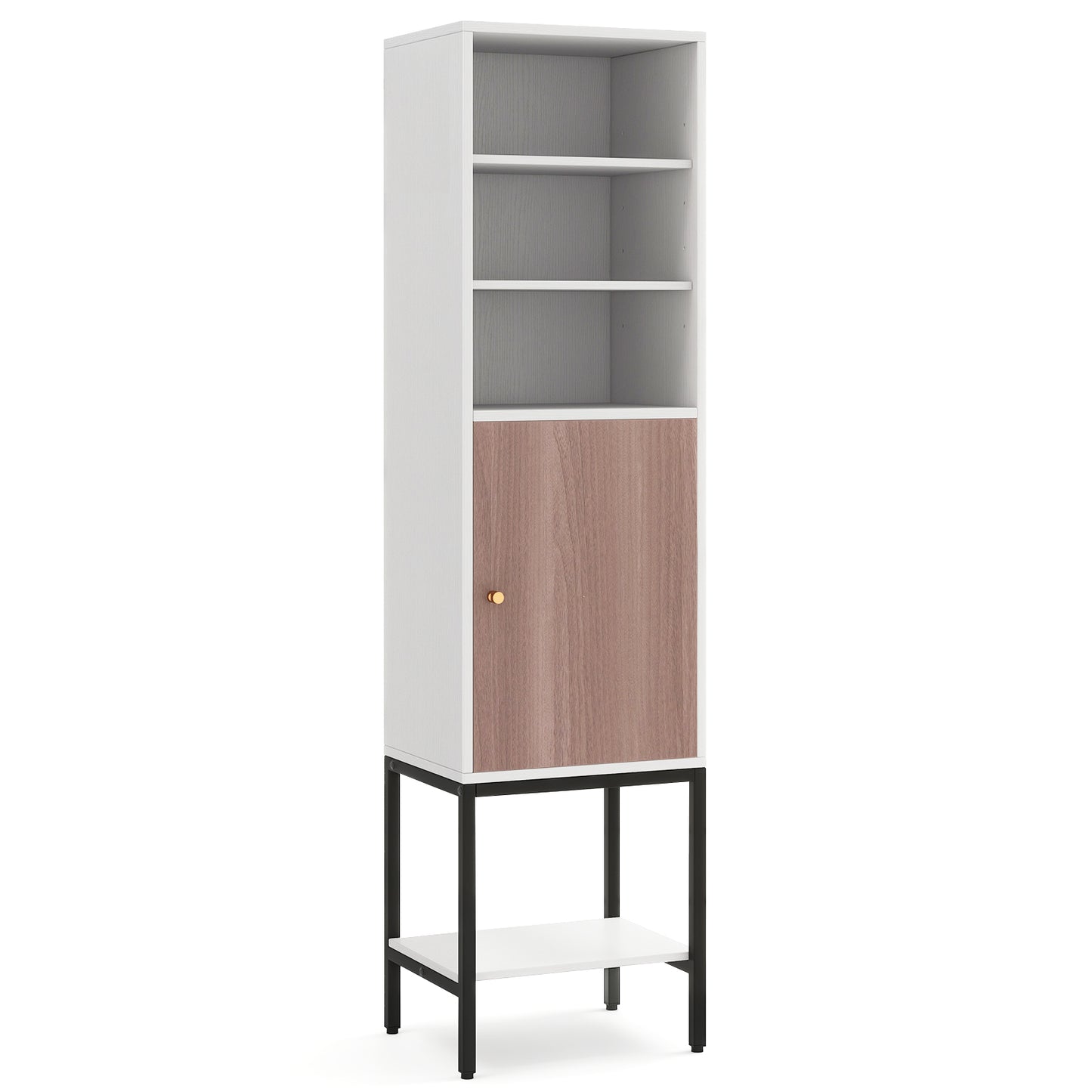 57 Inch Tall Bathroom Storage Cabinet with Adjustable Shelves and Door, Narrow Design